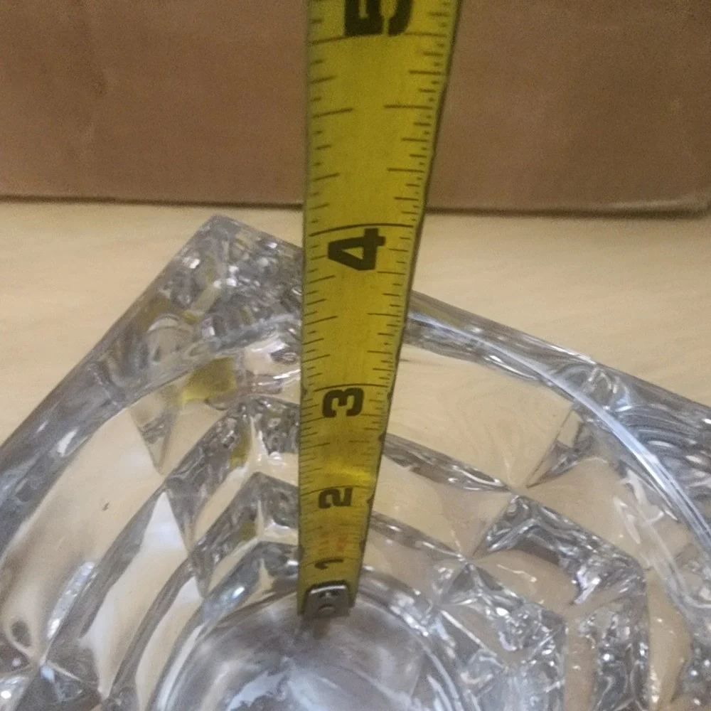 2-Towle Heavy Modern art deco Cubist Crystal table Vase ,Candle, make-up brush